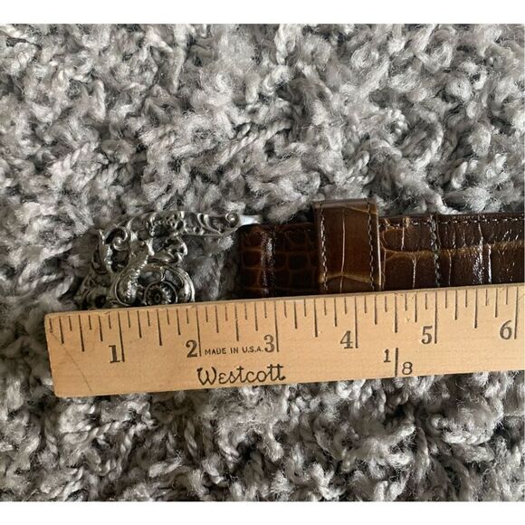 Glen Miller for Ann Turk brown Leather Silver Leaf Buckle Belt 34” - Picture 5 of 6